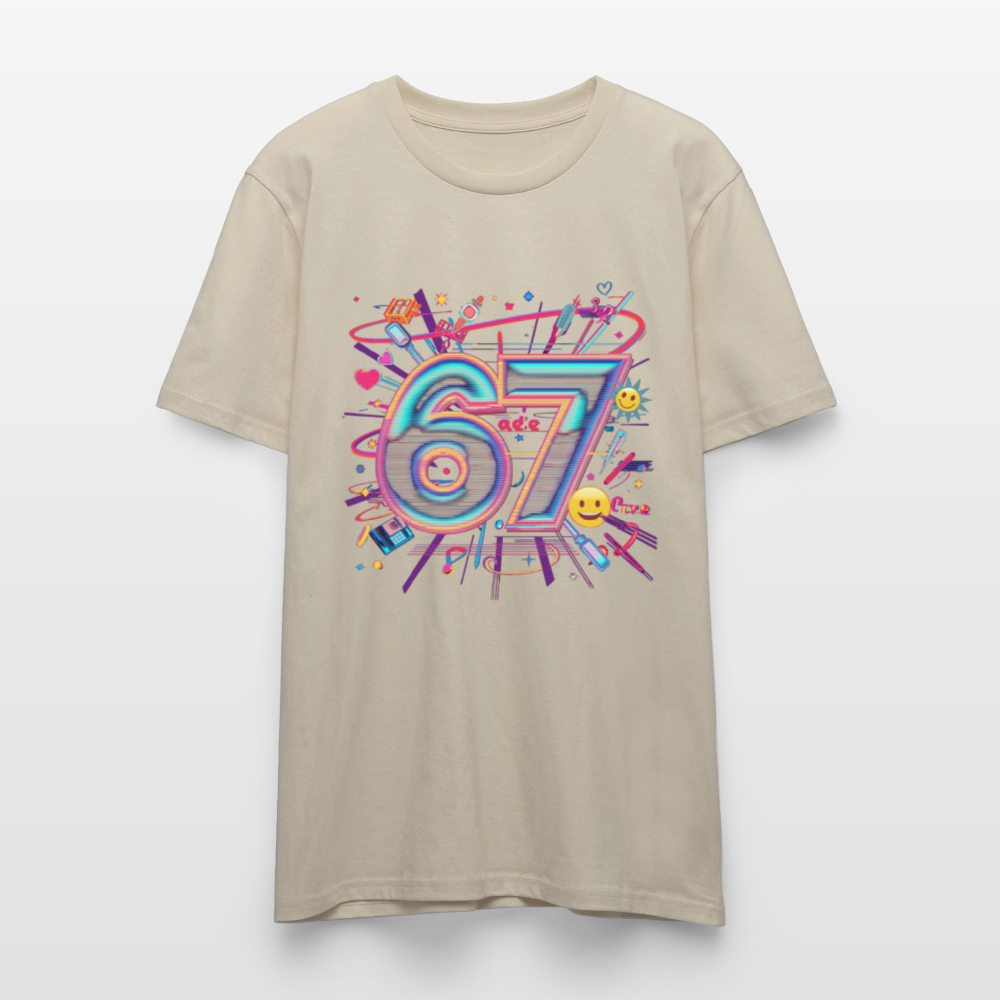 Pop Art Doodle T-Shirt | Neon Graffiti Zahl 67 | Kawaii Street Style Unisex Shirt | Stanley/Stella - Beige