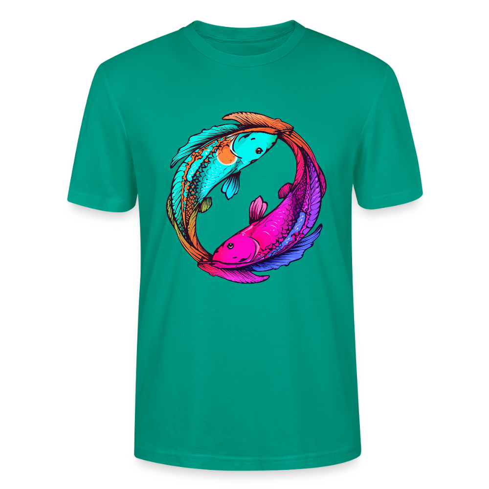 Yin & Yang Koi T-Shirt | Neon Cyberpunk Fisch Design | Japanische Balance & Harmonie | Stanley/Stella Unisex Bio-Baumwolle - Blaugrün