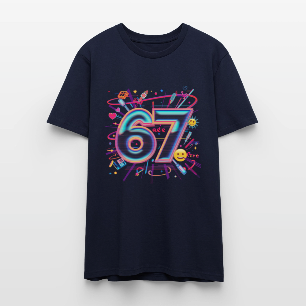 Pop Art Doodle T-Shirt | Neon Graffiti Zahl 67 | Kawaii Street Style Unisex Shirt | Stanley/Stella - Navy