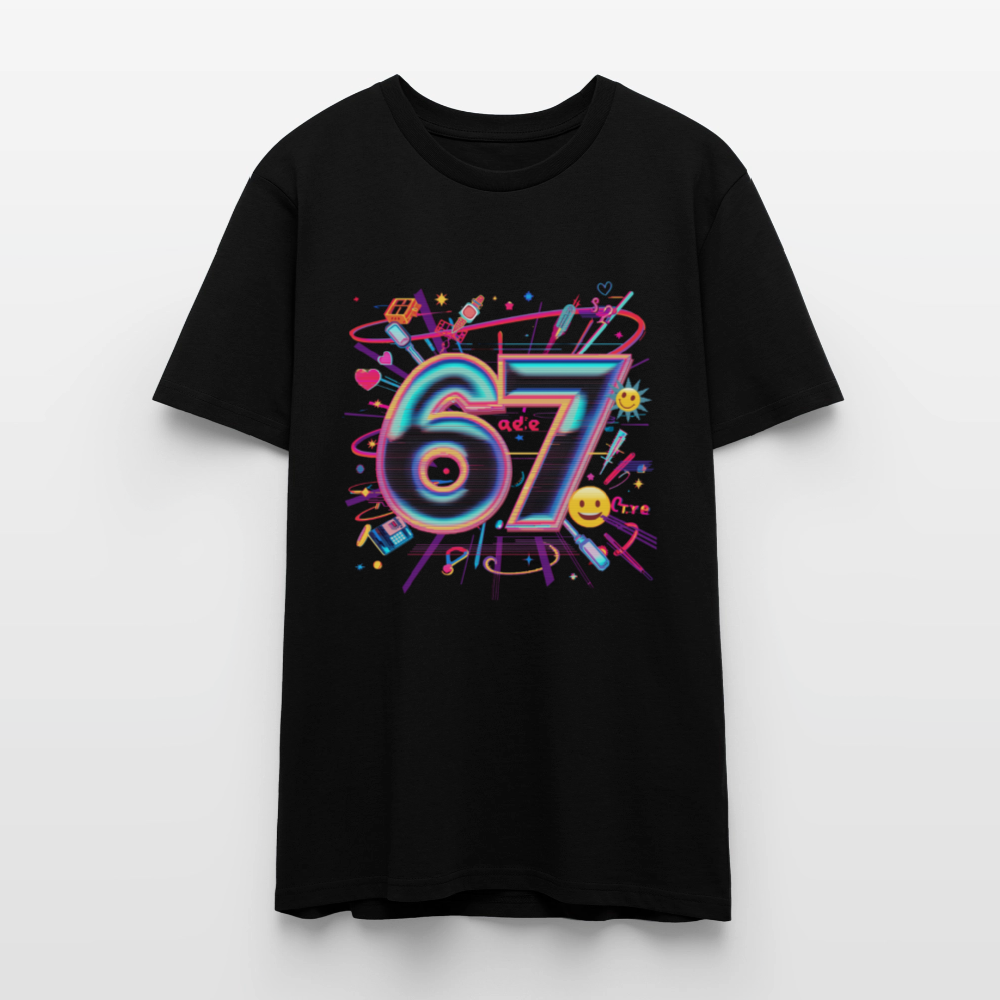 Pop Art Doodle T-Shirt | Neon Graffiti Zahl 67 | Kawaii Street Style Unisex Shirt | Stanley/Stella - Schwarz