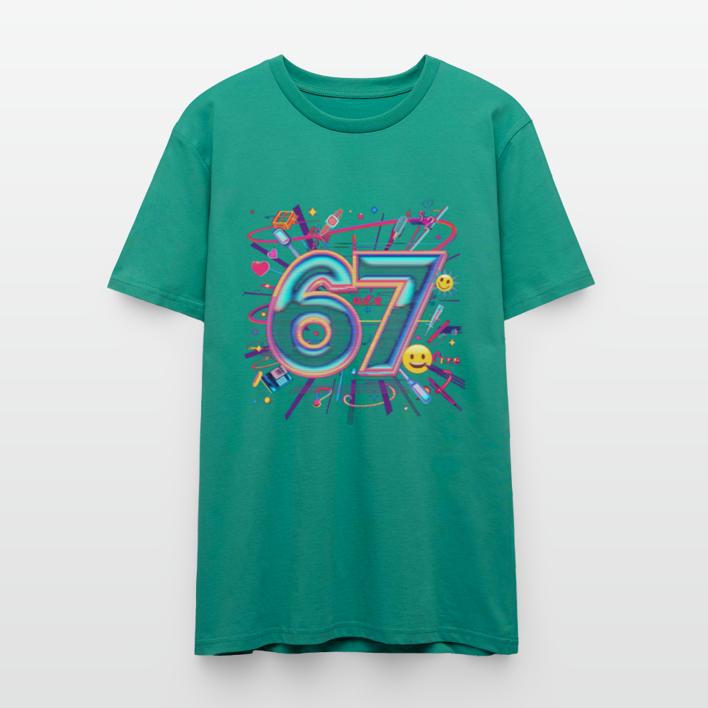 Pop Art Doodle T-Shirt | Neon Graffiti Zahl 67 | Kawaii Street Style Unisex Shirt | Stanley/Stella - Blaugrün