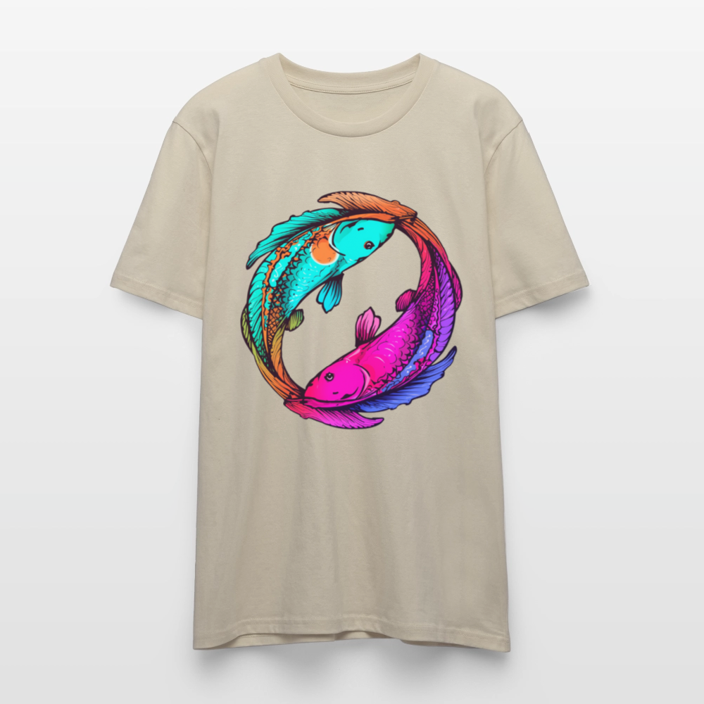 Yin & Yang Koi T-Shirt | Neon Cyberpunk Fisch Design | Japanische Balance & Harmonie | Stanley/Stella Unisex Bio-Baumwolle - Beige