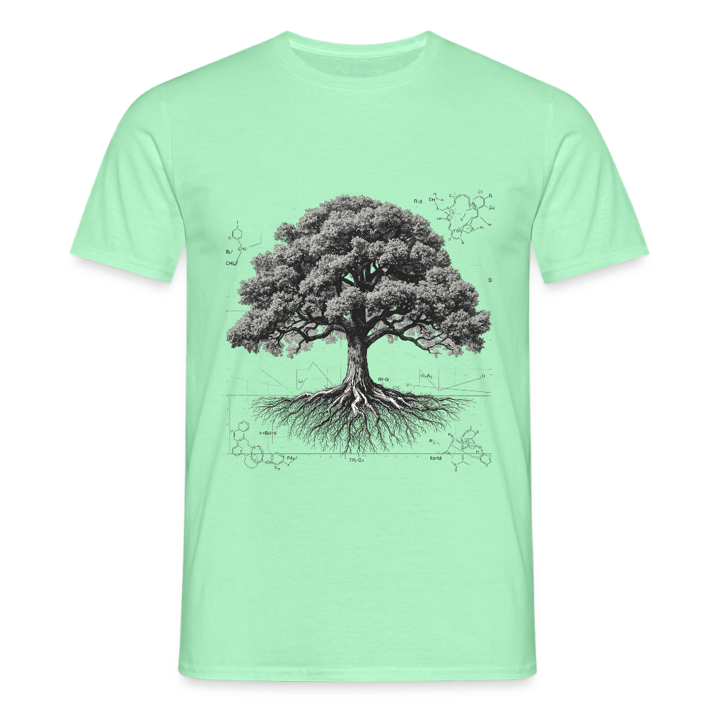 Baumdiagramm-T-Shirt – Natur- und Wissenschafts-Grafik-T-Shirt für Männer – Botanisches Baumanatomie-Shirt – Handbedrucktes Outdoor-Shirt für Naturliebhaber - Mintgrün