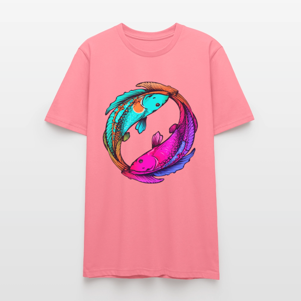 Yin & Yang Koi T-Shirt | Neon Cyberpunk Fisch Design | Japanische Balance & Harmonie | Stanley/Stella Unisex Bio-Baumwolle - Pink 