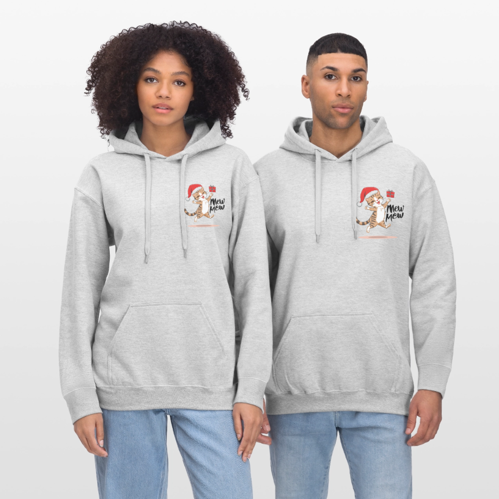 Weihnachtskatzen Hoodie "Mew Mew" | Lustiger Katzen Pullover | Modernes Weihnachtsgeschenk für Katzenfans | Unisex Kapuzenpullover - Hellgrau meliert
