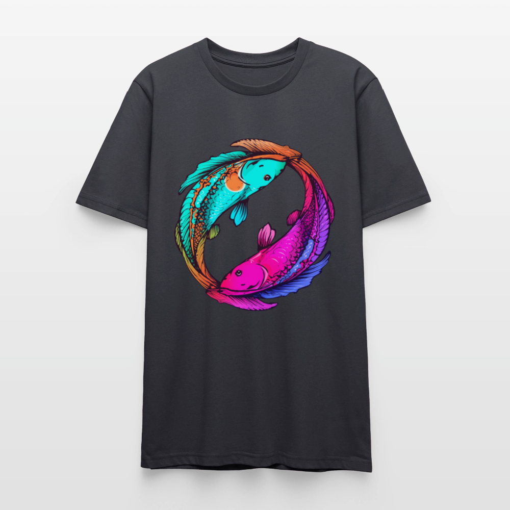 Yin & Yang Koi T-Shirt | Neon Cyberpunk Fisch Design | Japanische Balance & Harmonie | Stanley/Stella Unisex Bio-Baumwolle - Dunkles Graublau