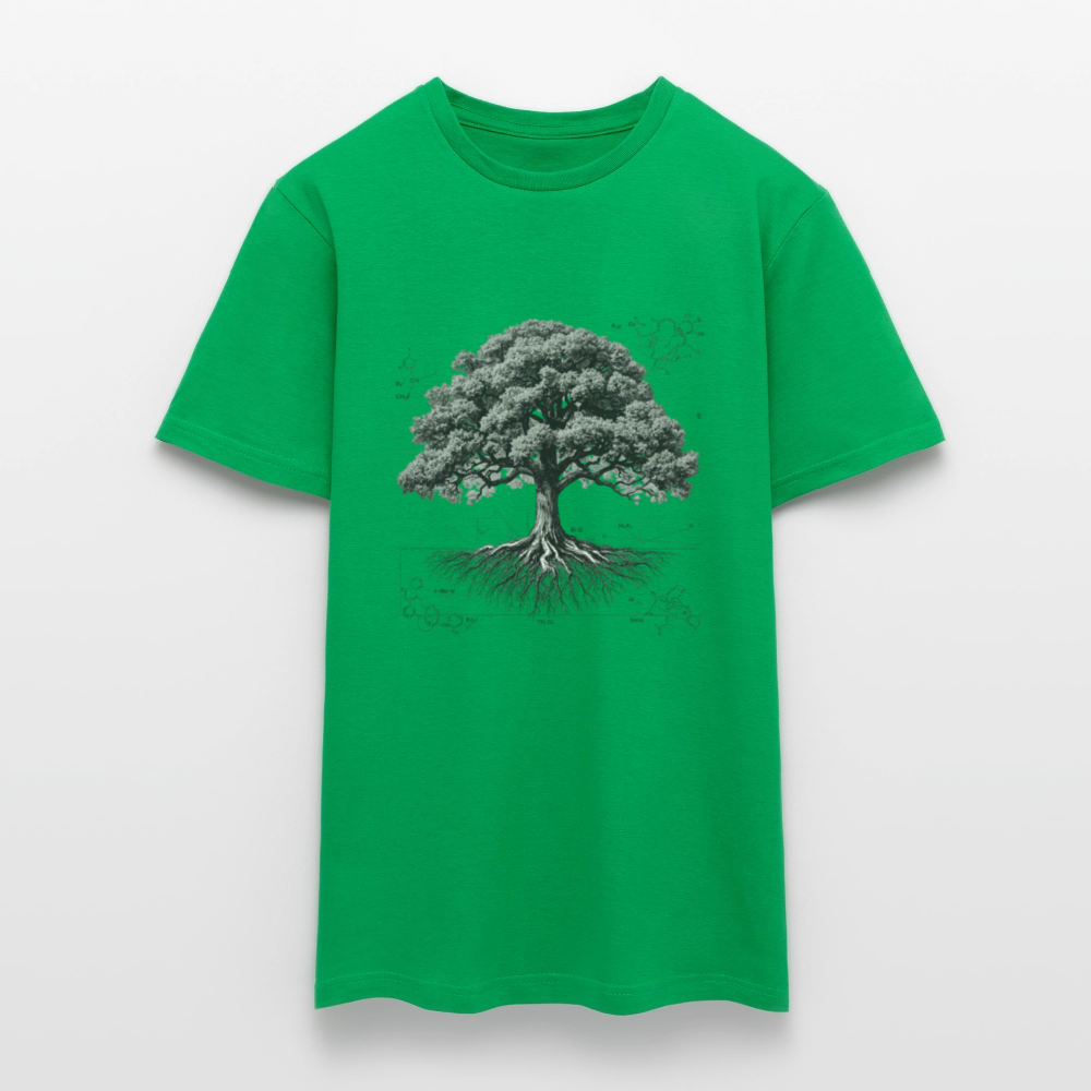 Baumdiagramm-T-Shirt – Natur- und Wissenschafts-Grafik-T-Shirt für Männer – Botanisches Baumanatomie-Shirt – Handbedrucktes Outdoor-Shirt für Naturliebhaber - Kelly Green