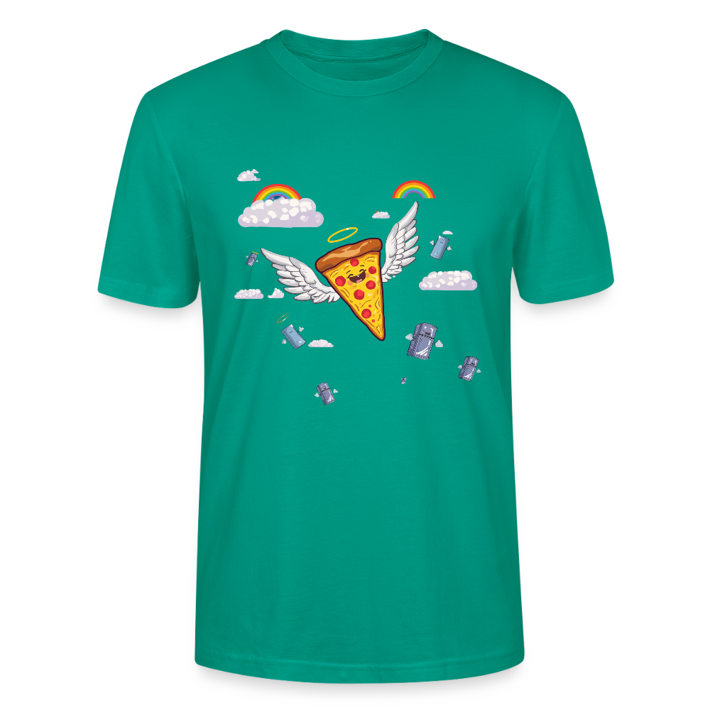 Pizza Engel T-Shirt | Fliegendes Pizzastück mit Heiligenschein | Surrealer Pop-Art Style | Space Invaders | Stanley/Stella - Blaugrün