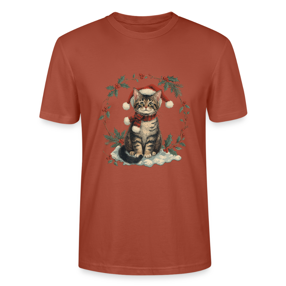 Vintage Weihnachtskatze T-Shirt | Nostalgisches 1920er Jahre Katzenmotiv | Unisex Geschenk für Katzenliebhaber | Gildan Softstyle - Terrakotta