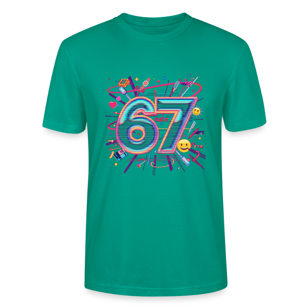 Pop Art Doodle T-Shirt | Neon Graffiti Zahl 67 | Kawaii Street Style Unisex Shirt | Stanley/Stella - Blaugrün