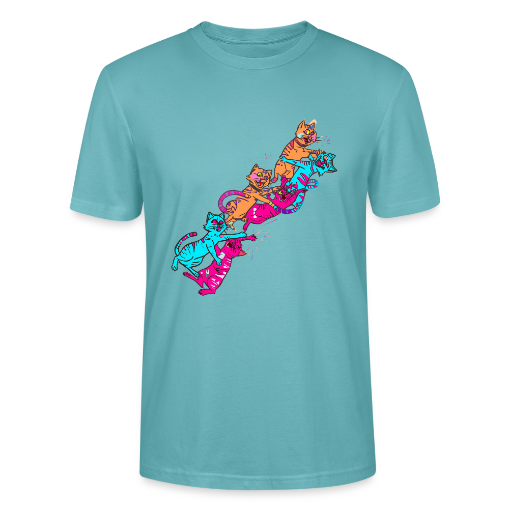 Neon Cat Gang T-Shirt | Verrückte Katzen auf Roller | Vibrant Streetwear Design | Stanley/Stella Bio-Baumwolle - Pastelltürkis
