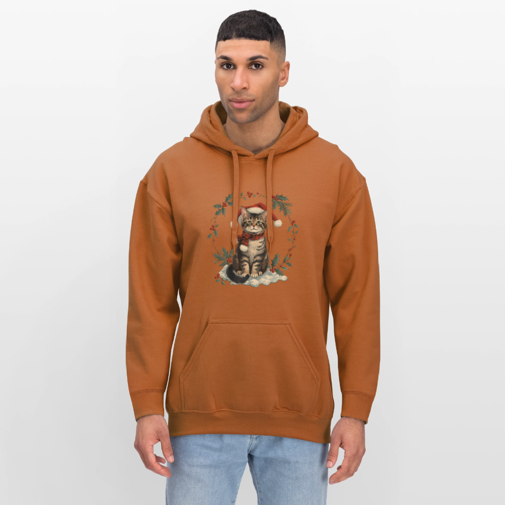 Vintage Weihnachtskatze Hoodie | Nostalgisches 1920er Jahre Katzenmotiv | Unisex Geschenk für Katzenliebhaber | Gildan Softstyle - Athletic Orange