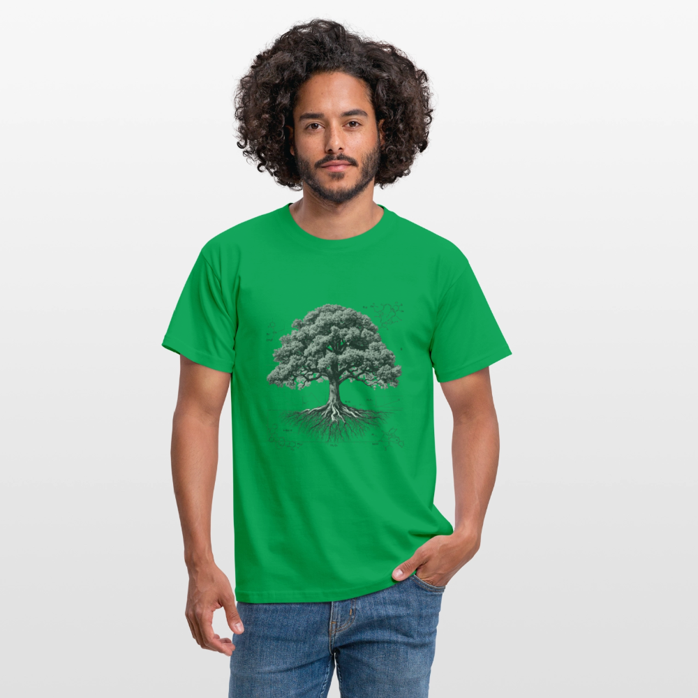 Baumdiagramm-T-Shirt – Natur- und Wissenschafts-Grafik-T-Shirt für Männer – Botanisches Baumanatomie-Shirt – Handbedrucktes Outdoor-Shirt für Naturliebhaber - Kelly Green