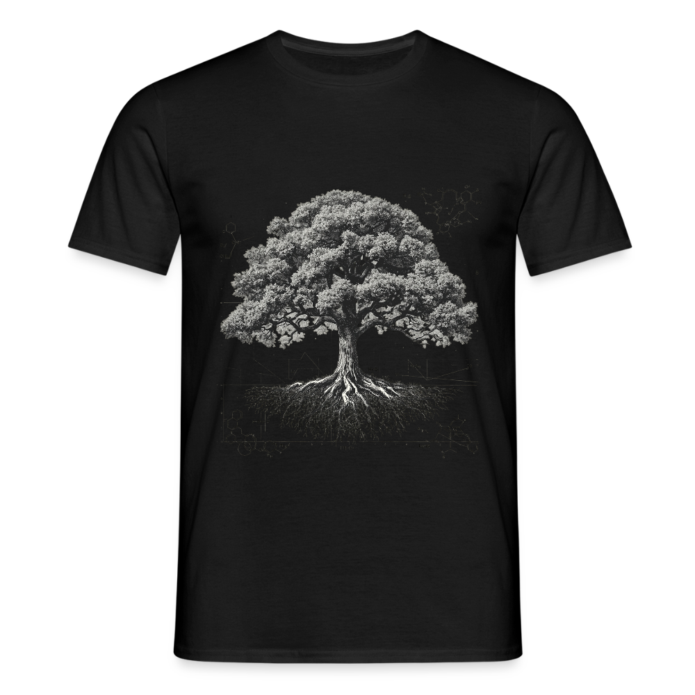 Baumdiagramm-T-Shirt – Natur- und Wissenschafts-Grafik-T-Shirt für Männer – Botanisches Baumanatomie-Shirt – Handbedrucktes Outdoor-Shirt für Naturliebhaber - Schwarz