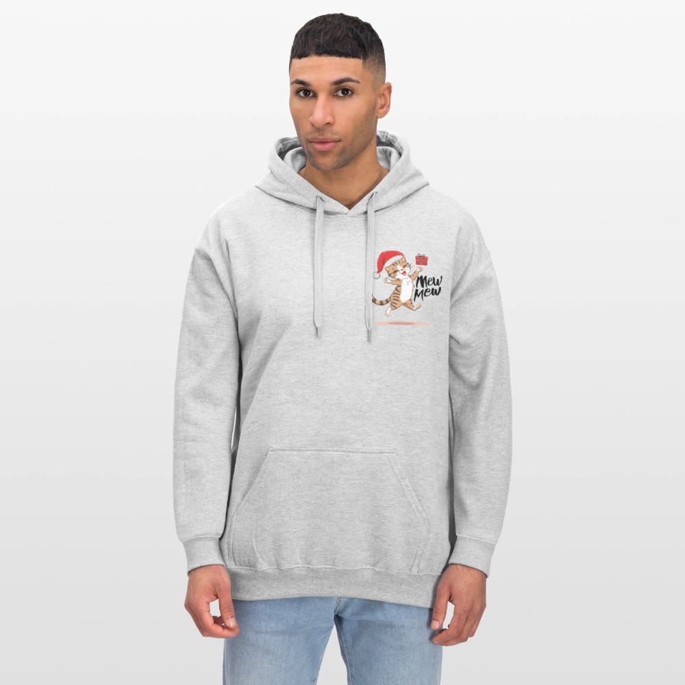 Weihnachtskatzen Hoodie "Mew Mew" | Lustiger Katzen Pullover | Modernes Weihnachtsgeschenk für Katzenfans | Unisex Kapuzenpullover - Hellgrau meliert