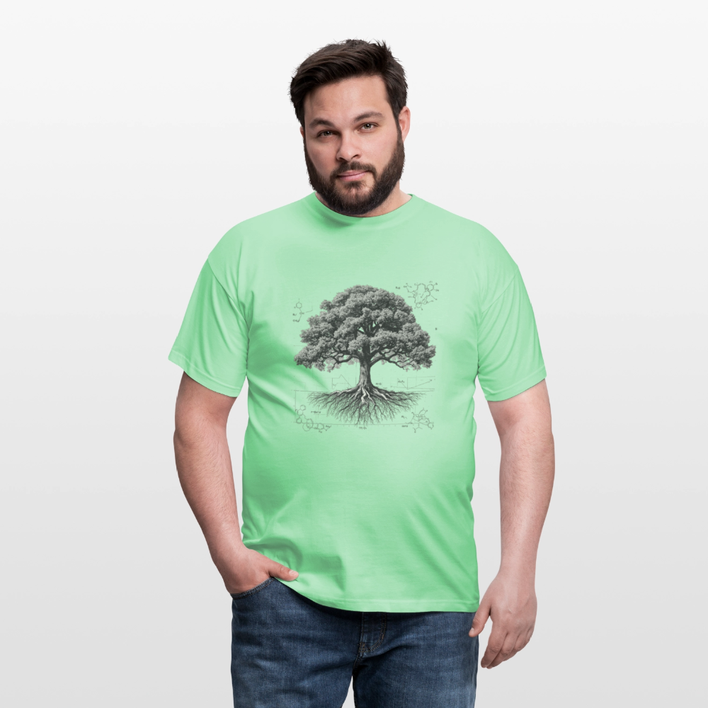 Baumdiagramm-T-Shirt – Natur- und Wissenschafts-Grafik-T-Shirt für Männer – Botanisches Baumanatomie-Shirt – Handbedrucktes Outdoor-Shirt für Naturliebhaber - Mintgrün