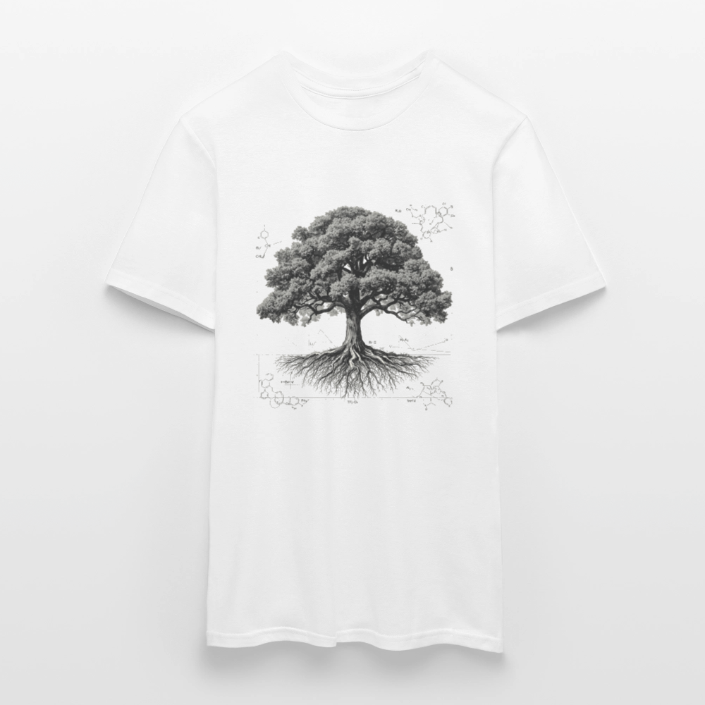 Baumdiagramm-T-Shirt – Natur- und Wissenschafts-Grafik-T-Shirt für Männer – Botanisches Baumanatomie-Shirt – Handbedrucktes Outdoor-Shirt für Naturliebhaber - Weiß