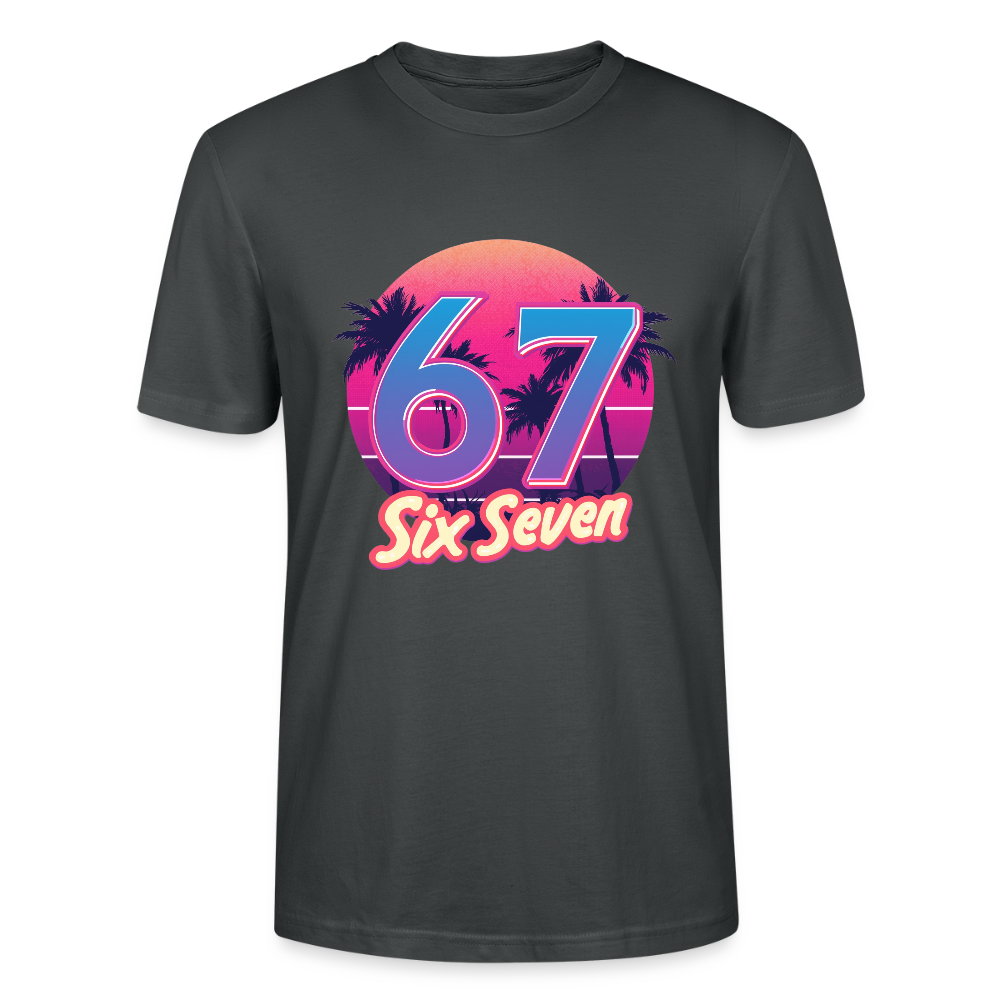 Retro Synthwave T-Shirt | 80er Jahre Neon Zahl 67 Six Seven | Miami Vice Outrun Unisex Shirt | Stanley/Stella - Anthrazit