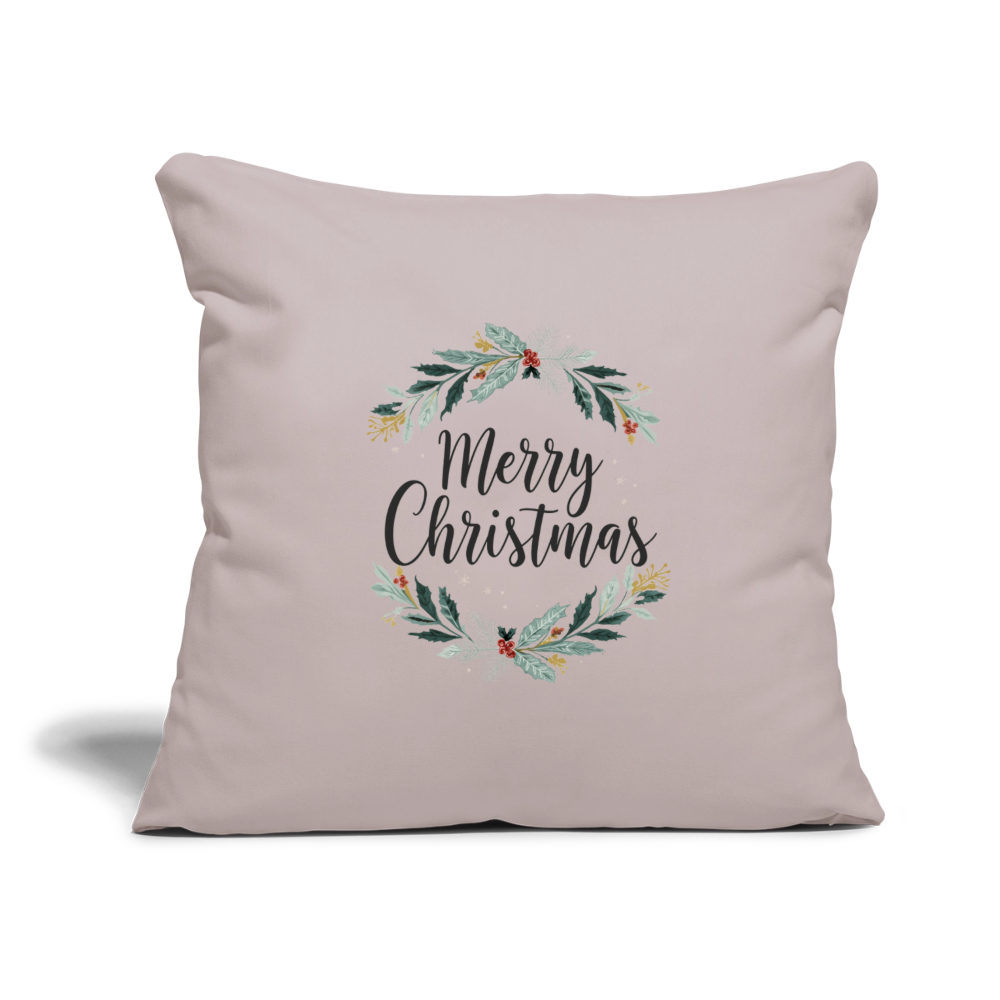 Sofakissenbezug 44x44 cm – Personalisiertes Weihnachtskissen mit „Merry Christmas“-Kranz – Holiday Decorations & Geschenkidee – Kissenbezug für festliche Deko - helles Taupe