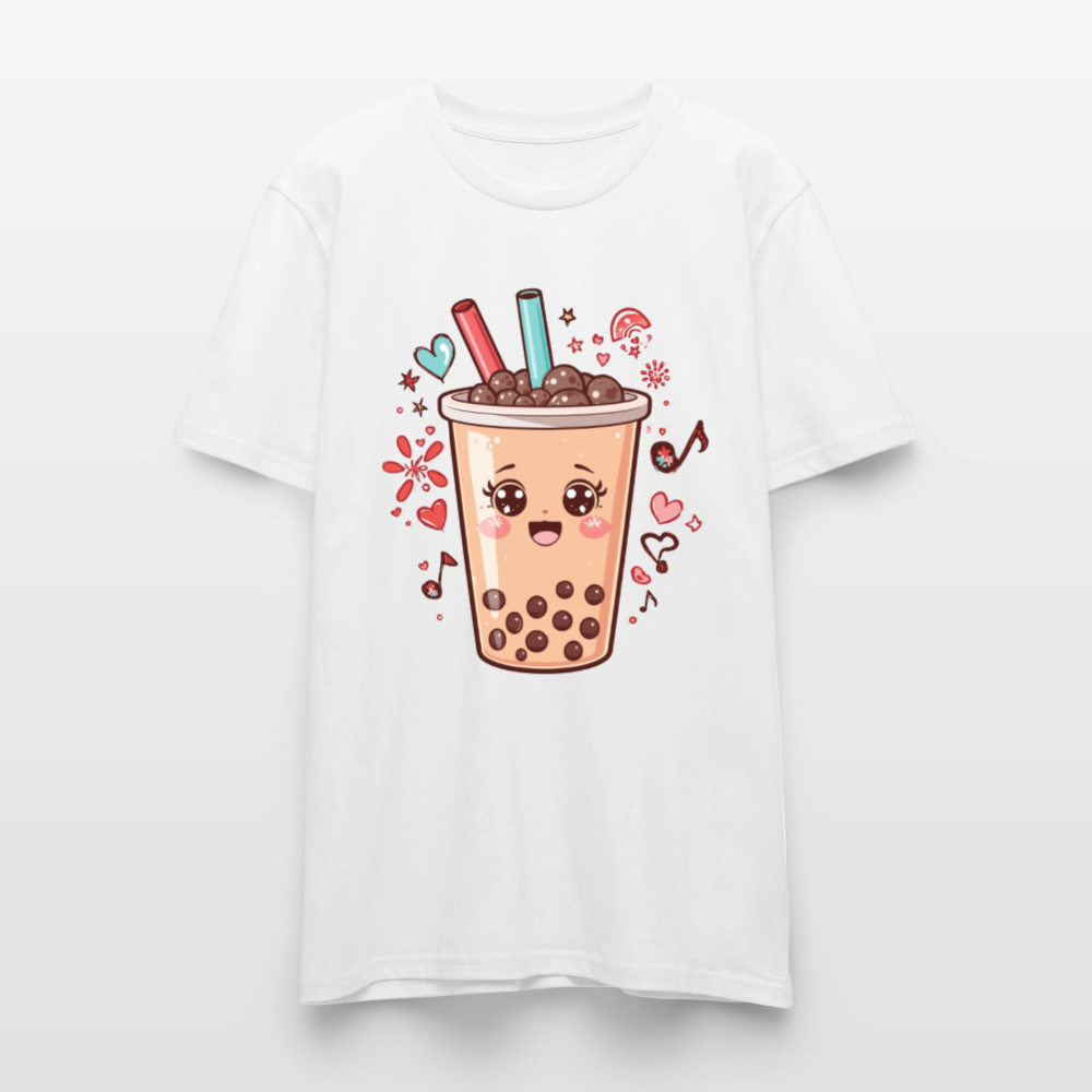Kawaii Bubble Tea T-Shirt | Süßes Boba Cute Foodie Motiv | Anime Style mit Herzen & Musiknoten | Stanley/Stella Unisex - Weiß