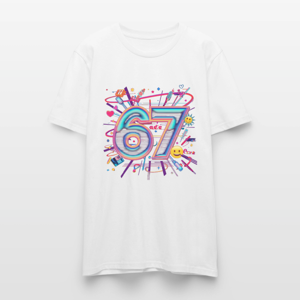 Pop Art Doodle T-Shirt | Neon Graffiti Zahl 67 | Kawaii Street Style Unisex Shirt | Stanley/Stella - Weiß