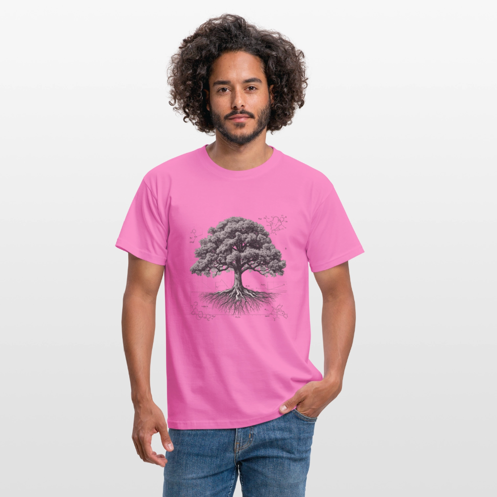 Baumdiagramm-T-Shirt – Natur- und Wissenschafts-Grafik-T-Shirt für Männer – Botanisches Baumanatomie-Shirt – Handbedrucktes Outdoor-Shirt für Naturliebhaber - Pink