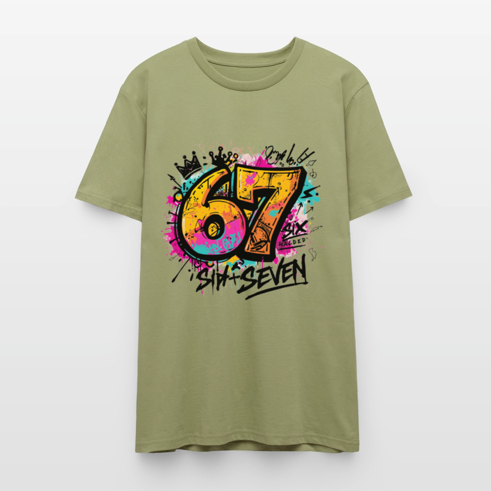 Graffiti T-Shirt 67 | Street Art Design | Bunte Urban Wear | Zahl Sechs Sieben | Hip Hop Style | Stanley/Stella Crafter Unisex - Nebelgrün