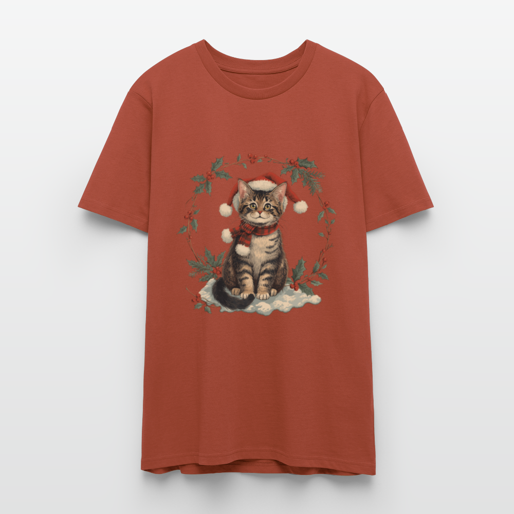 Vintage Weihnachtskatze T-Shirt | Nostalgisches 1920er Jahre Katzenmotiv | Unisex Geschenk für Katzenliebhaber | Gildan Softstyle - Terrakotta