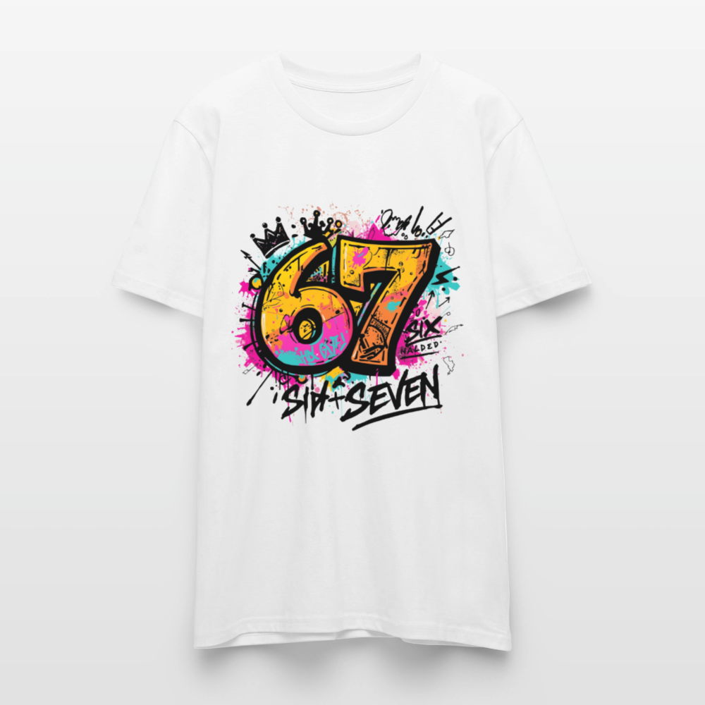 Graffiti T-Shirt 67 | Street Art Design | Bunte Urban Wear | Zahl Sechs Sieben | Hip Hop Style | Stanley/Stella Crafter Unisex - Weiß
