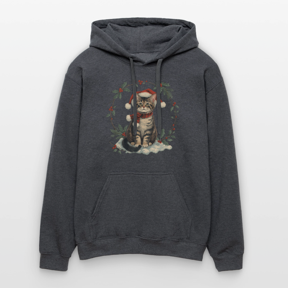 Vintage Weihnachtskatze Hoodie | Nostalgisches 1920er Jahre Katzenmotiv | Unisex Geschenk für Katzenliebhaber | Gildan Softstyle - Dunkelgrau meliert