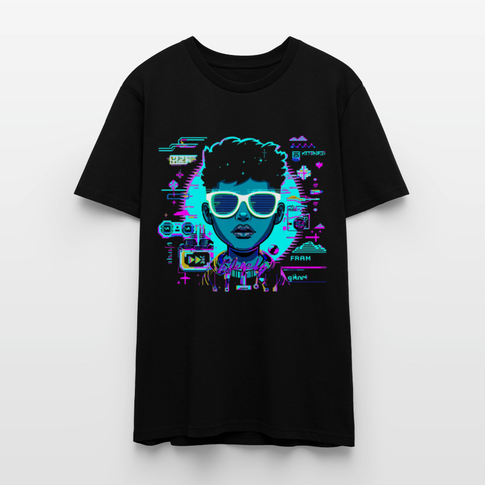 Cyberpunk T-Shirt | Neon Glitch Art Porträt | Futuristische Streetwear | Stanley/Stella Crafter - Schwarz