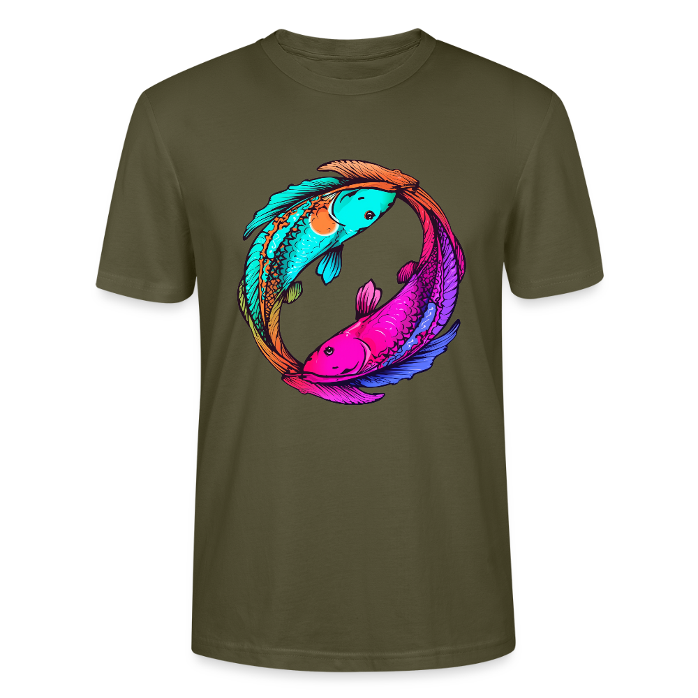 Yin & Yang Koi T-Shirt | Neon Cyberpunk Fisch Design | Japanische Balance & Harmonie | Stanley/Stella Unisex Bio-Baumwolle - Khaki