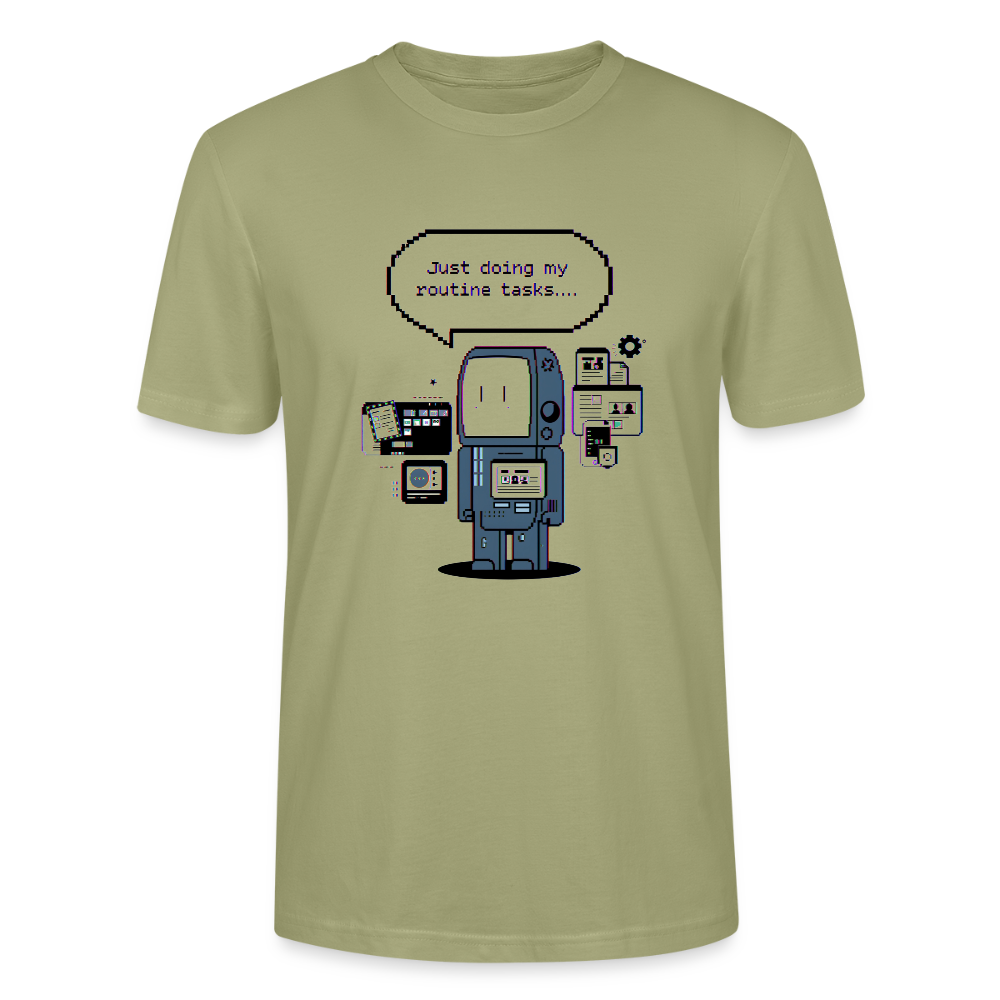 Lustiges Roboter T-Shirt | Just Doing My Routine Tasks | Retro Pixel Art | Programmierer Geschenk | Tech Humor | Stanley/Stella Crafter Unisex - Nebelgrün