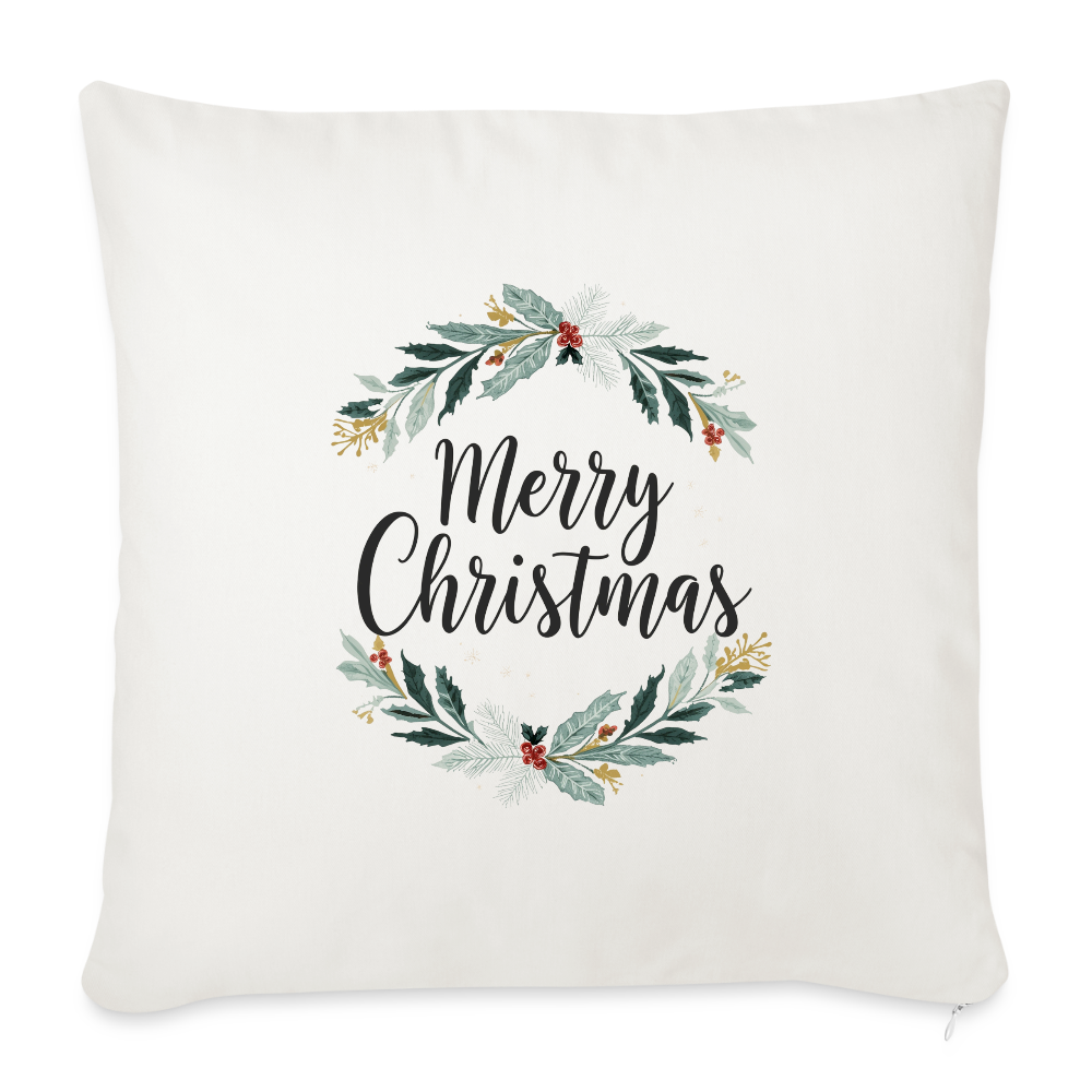 Sofakissenbezug 44x44 cm – Personalisiertes Weihnachtskissen mit „Merry Christmas“-Kranz – Holiday Decorations & Geschenkidee – Kissenbezug für festliche Deko - Naturweiß 