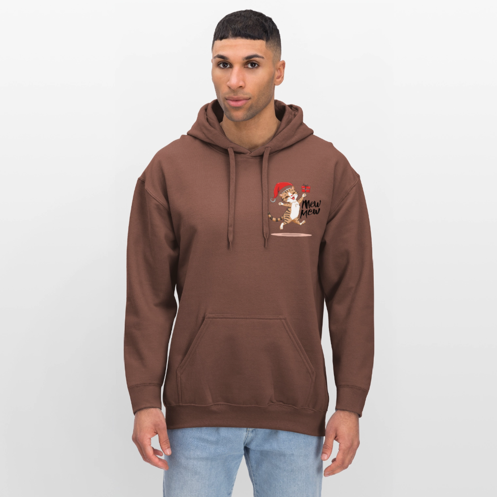 Weihnachtskatzen Hoodie "Mew Mew" | Lustiger Katzen Pullover | Modernes Weihnachtsgeschenk für Katzenfans | Unisex Kapuzenpullover - Kakao