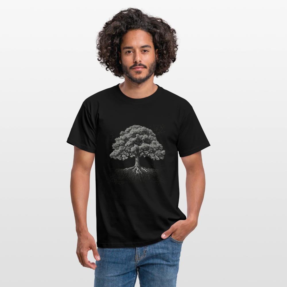 Baumdiagramm-T-Shirt – Natur- und Wissenschafts-Grafik-T-Shirt für Männer – Botanisches Baumanatomie-Shirt – Handbedrucktes Outdoor-Shirt für Naturliebhaber - Schwarz