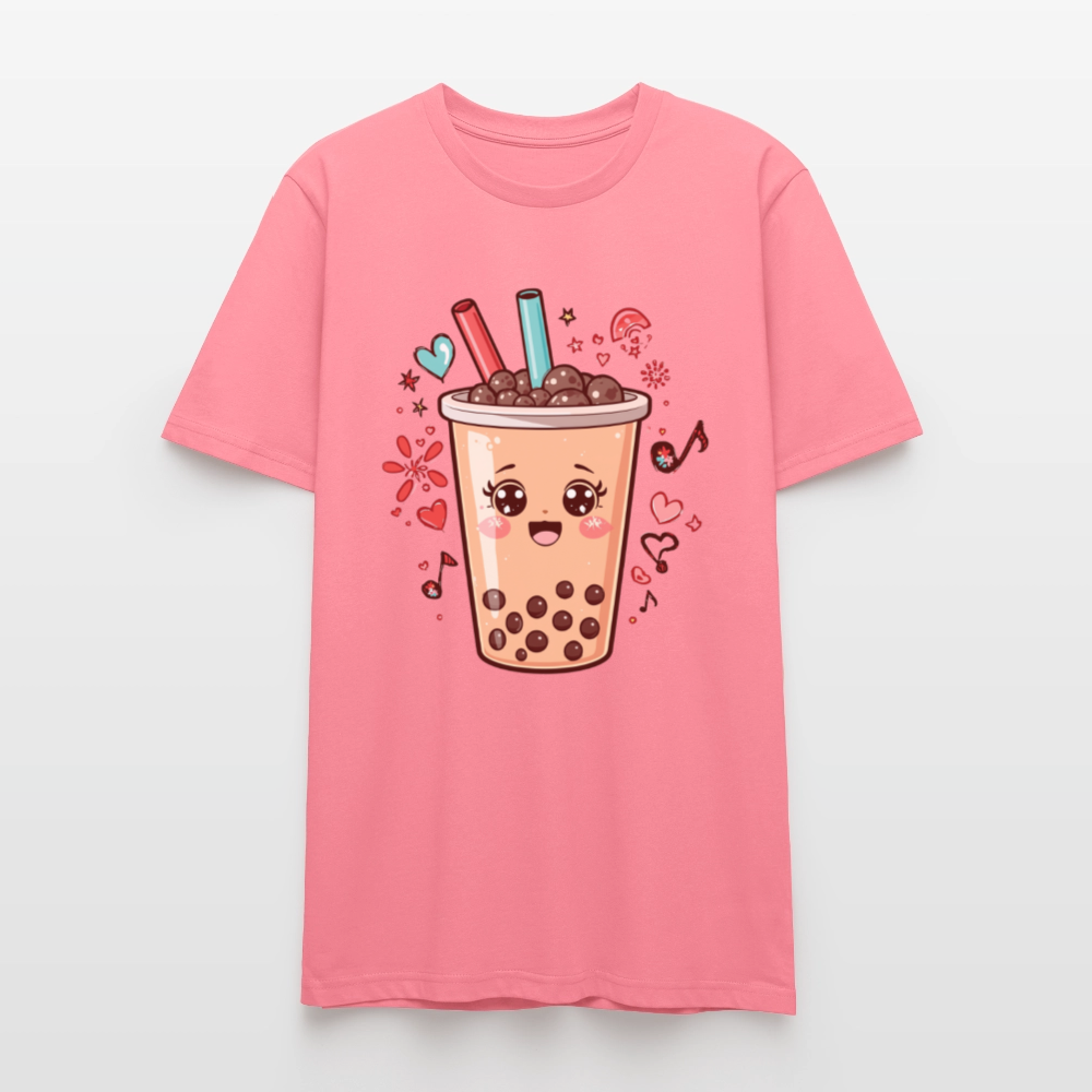 Kawaii Bubble Tea T-Shirt | Süßes Boba Cute Foodie Motiv | Anime Style mit Herzen & Musiknoten | Stanley/Stella Unisex - Pink 