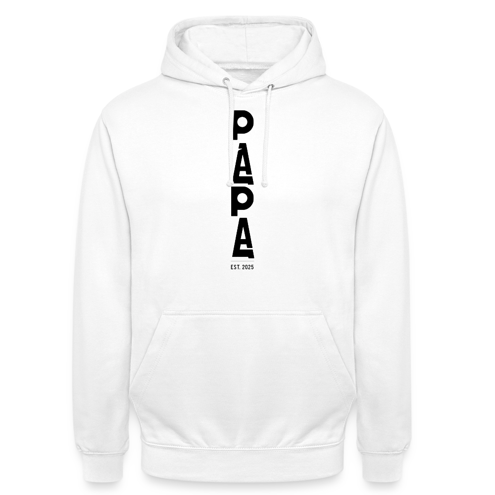 PAPA Est. 2025 Hoodie | Unisex Kapuzenpullover | Geschenk für werdende Väter | Modernes Statement-Design - Weiß