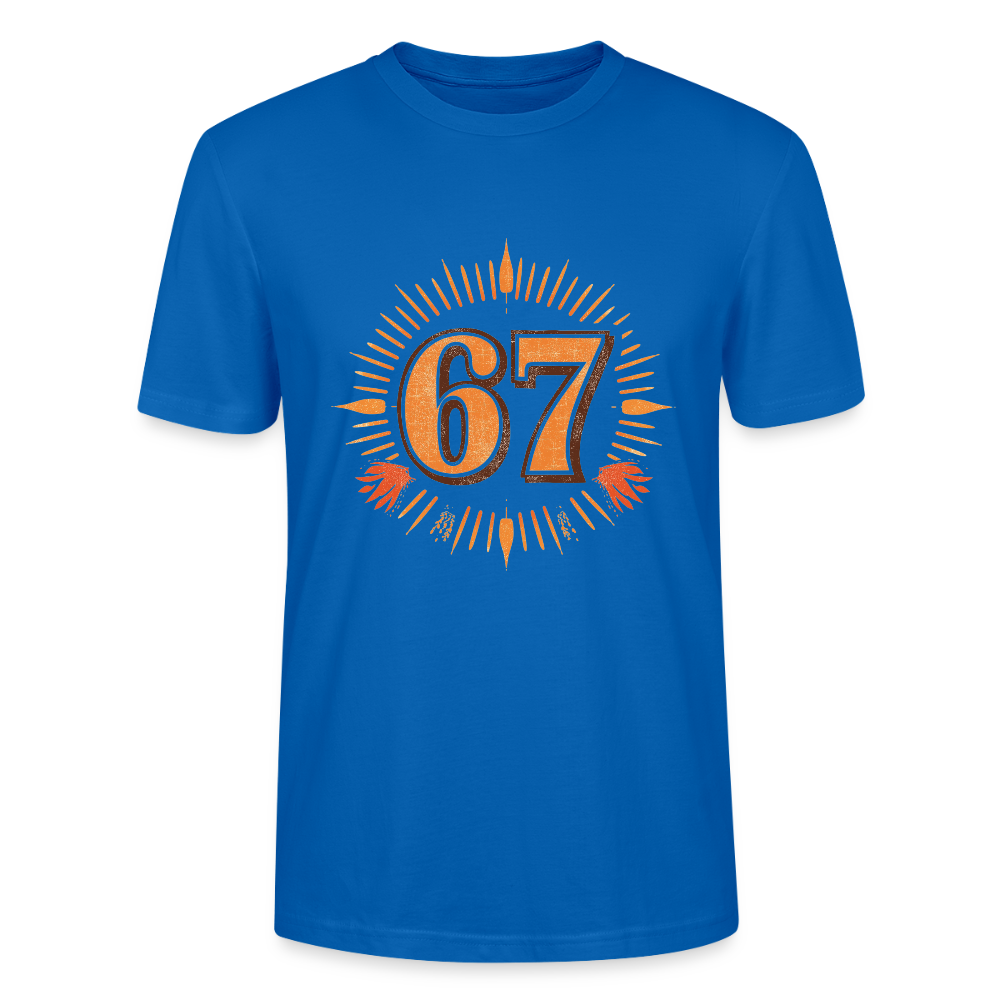 Retro T-Shirt | Zahl 67 Sunburst Design | Vintage Sport Style | College Look | Stanley/Stella Crafter Unisex - Pfauenblau