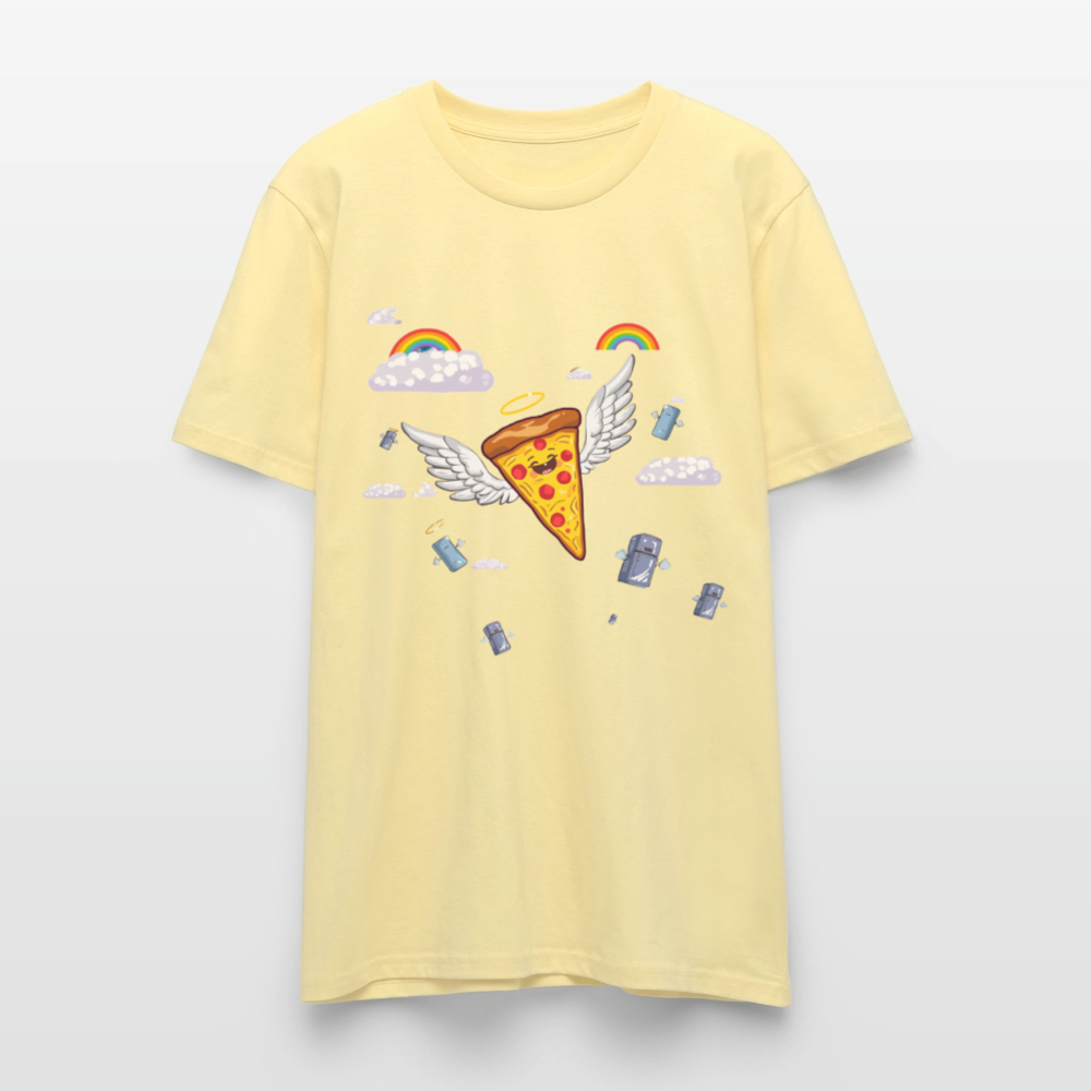 Pizza Engel T-Shirt | Fliegendes Pizzastück mit Heiligenschein | Surrealer Pop-Art Style | Space Invaders | Stanley/Stella - Creme