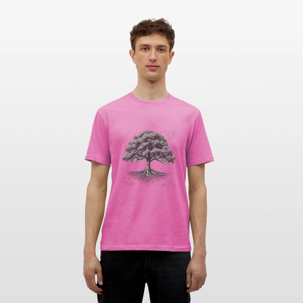 Baumdiagramm-T-Shirt – Natur- und Wissenschafts-Grafik-T-Shirt für Männer – Botanisches Baumanatomie-Shirt – Handbedrucktes Outdoor-Shirt für Naturliebhaber - Pink