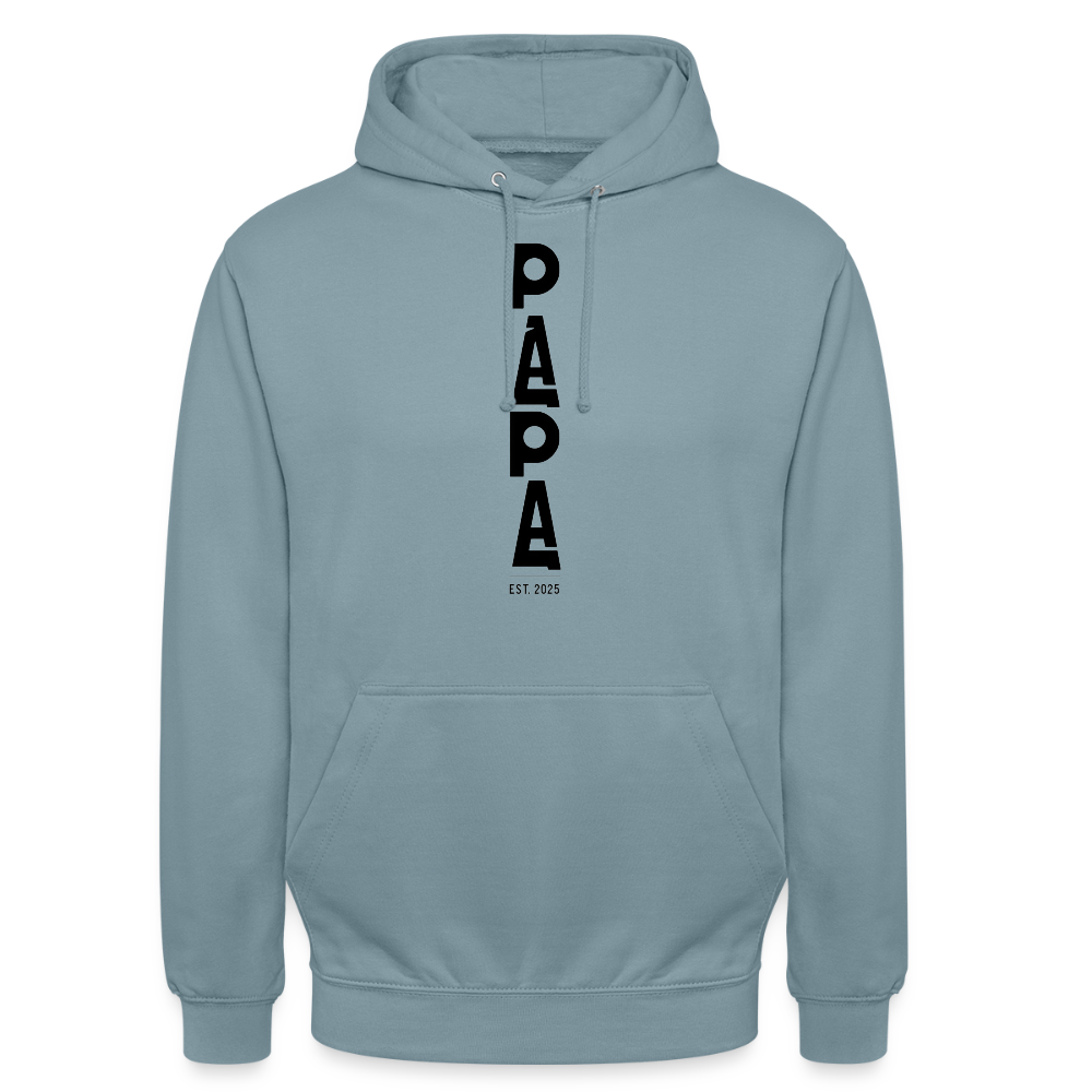 PAPA Est. 2025 Hoodie | Unisex Kapuzenpullover | Geschenk für werdende Väter | Modernes Statement-Design - Nebelblau