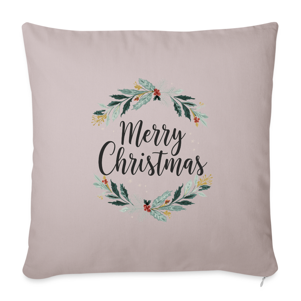 Sofakissenbezug 44x44 cm – Personalisiertes Weihnachtskissen mit „Merry Christmas“-Kranz – Holiday Decorations & Geschenkidee – Kissenbezug für festliche Deko - helles Taupe