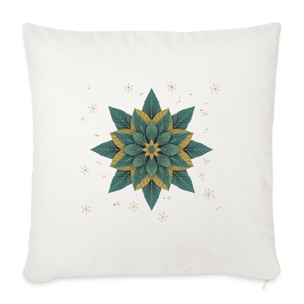 Personalisiertes Weihnachtskissen – Sofakissenbezug 44x44 cm mit festlichem Blumenstern – Holiday Decorations – Geschenkidee – Kissenbezug personalisierbar - Naturweiß 