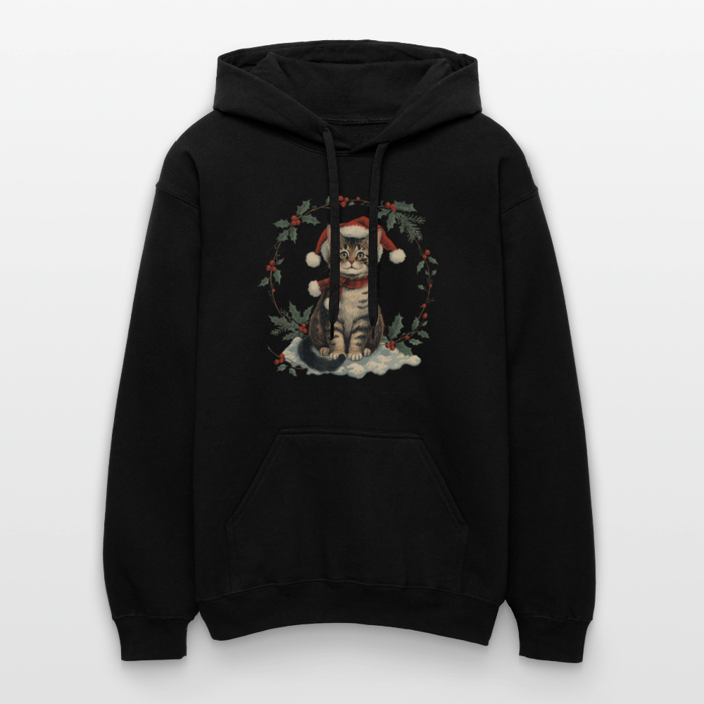 Vintage Weihnachtskatze Hoodie | Nostalgisches 1920er Jahre Katzenmotiv | Unisex Geschenk für Katzenliebhaber | Gildan Softstyle - Schwarz