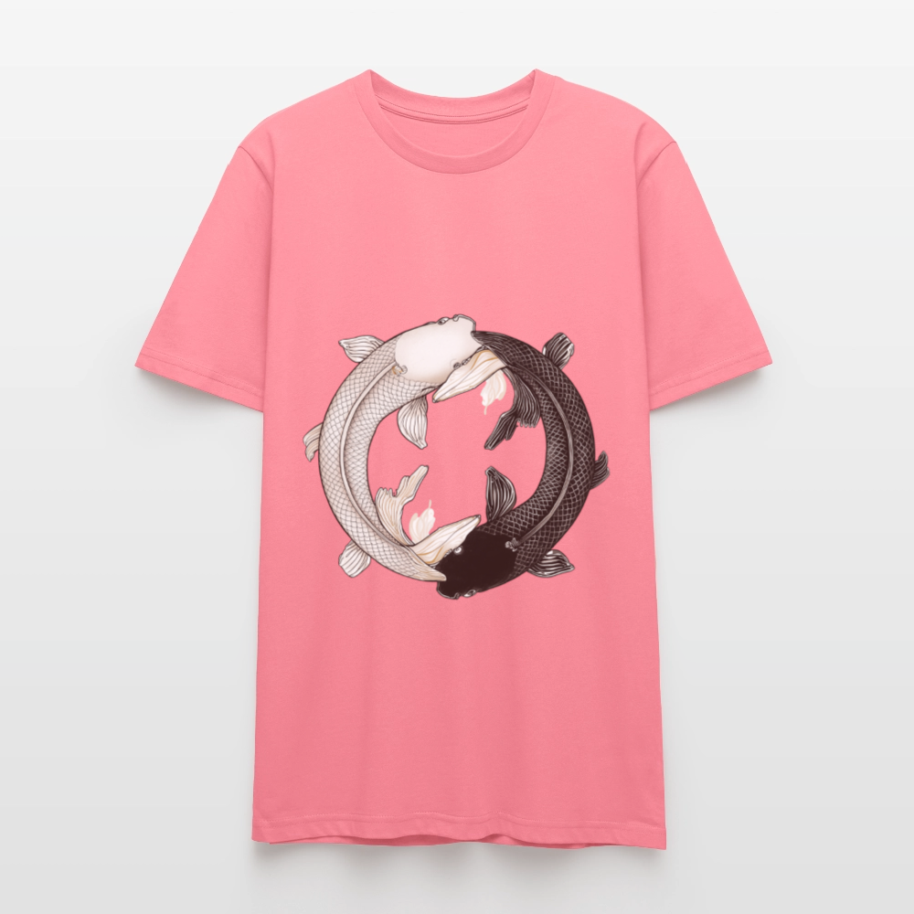 Klassisches Koi Yin & Yang T-Shirt | Detailreiche Schwarz-Weiß Illustration | Japanische Balance & Harmonie | Stanley/Stella Bio-Baumwolle - Pink 
