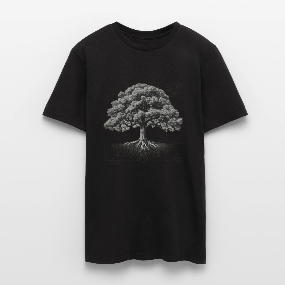 Baumdiagramm-T-Shirt – Natur- und Wissenschafts-Grafik-T-Shirt für Männer – Botanisches Baumanatomie-Shirt – Handbedrucktes Outdoor-Shirt für Naturliebhaber - Schwarz