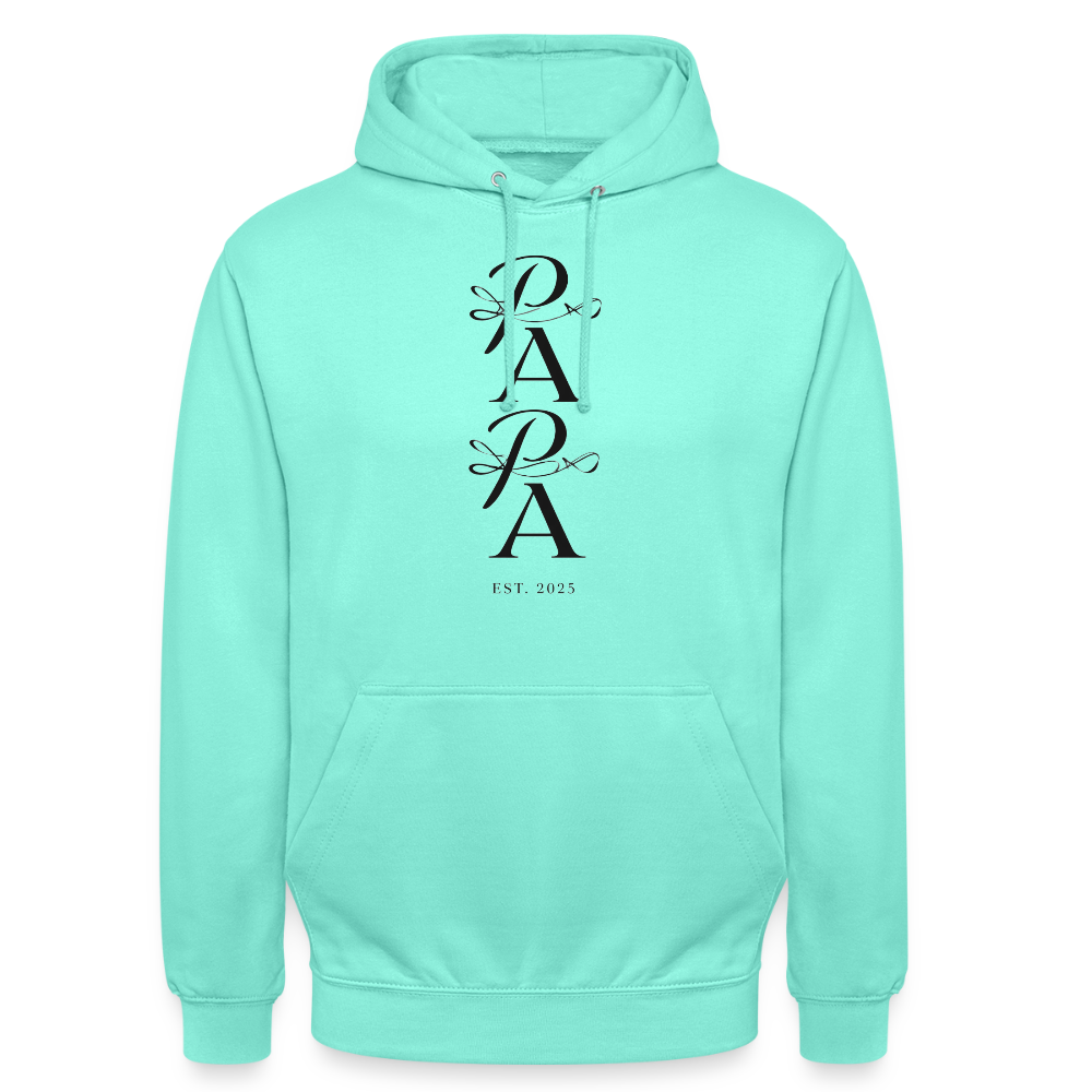 Edler PAPA Est. 2025 Hoodie | Kalligrafie Design | Luxuriöses Geschenk für den werdenden Vater | Premium Unisex Kapuzenpullover - Mint