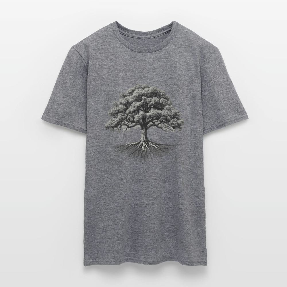 Baumdiagramm-T-Shirt – Natur- und Wissenschafts-Grafik-T-Shirt für Männer – Botanisches Baumanatomie-Shirt – Handbedrucktes Outdoor-Shirt für Naturliebhaber - Graphit meliert