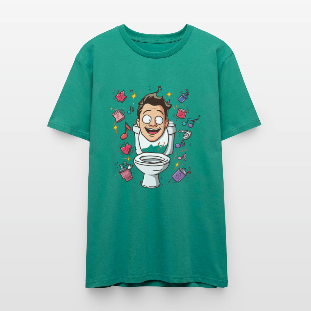 Kult-Cartoon T-Shirt "Toilette Rave" | Verrücktes Party-Design | Lustiges WC-Motiv | Chaos & Musik | Stanley/Stella - Blaugrün